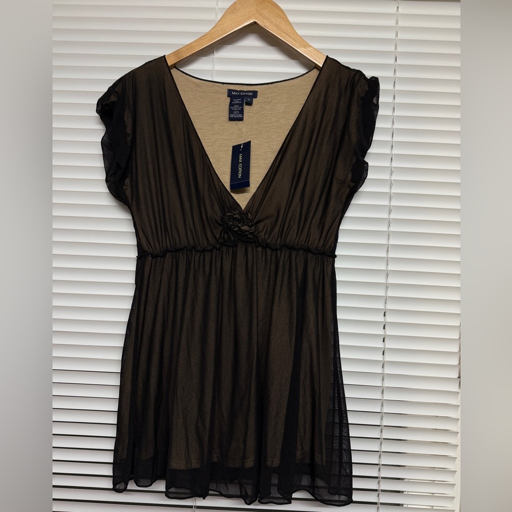 Max Edition Black Lace Sheer Overlay Top Blouse Whimsigoth Witchy Floral Y2K 90s